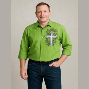 Lamasini Green Button-Up Shirt Y2K Casual Stripe Style L